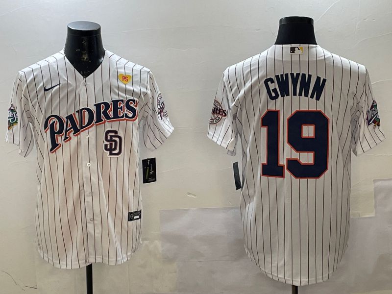 Men San Diego Padres #19 Gwynn White Stripe Throwback Game Nike 2025 MLB Jersey style 4264->san diego padres->MLB Jersey